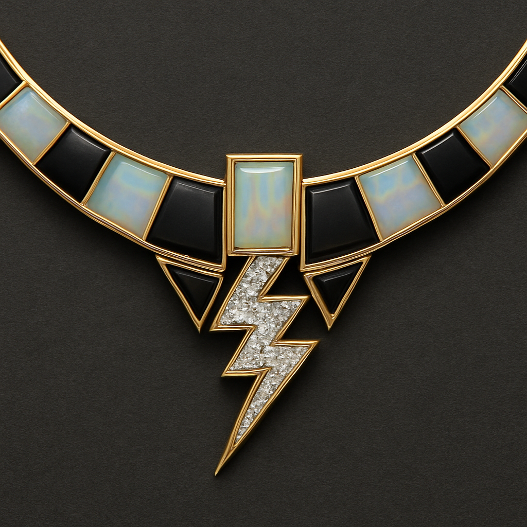 Opalite and onyx collar with lightening bolt shaped diamonds