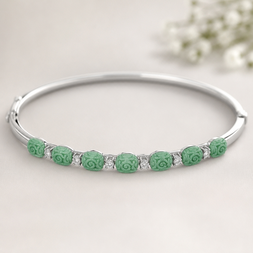 A bangle women's bracelet with diamond stones suitable for formal, minimalist, simple and delicate, clean lines. Use 12 tablets.
using the attached image as a visual reference, create A bangle women's bracelet with diamond stones suitable for formal, minimalist, simple and delicate, clean lines. Use 12 tablets.. photorealistic, just the design no text