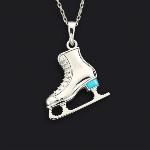 Silver Pendant shape one ice skate with turquoise stripe inside the low thin part blade
