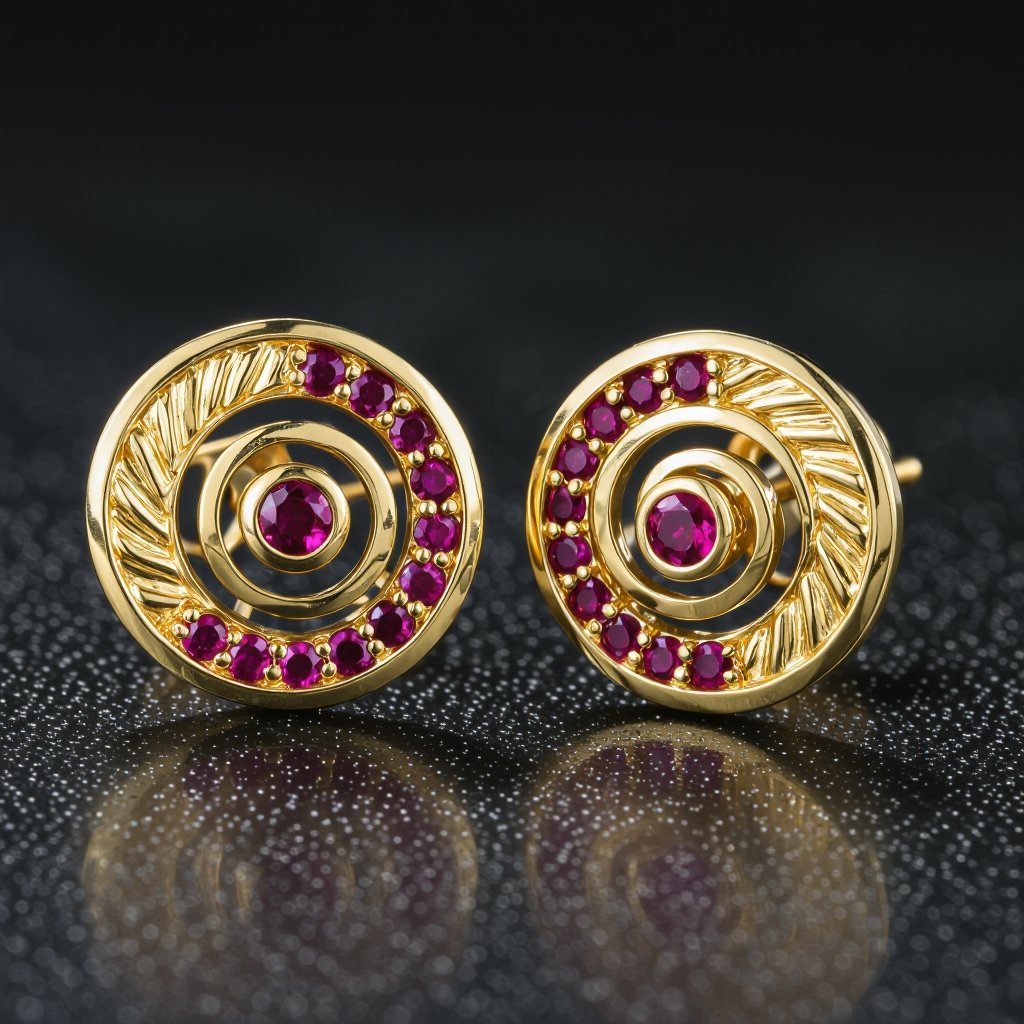 Золотые серьги в виде золотой спиральной ракушки украшенной тремя маленькими камнями 