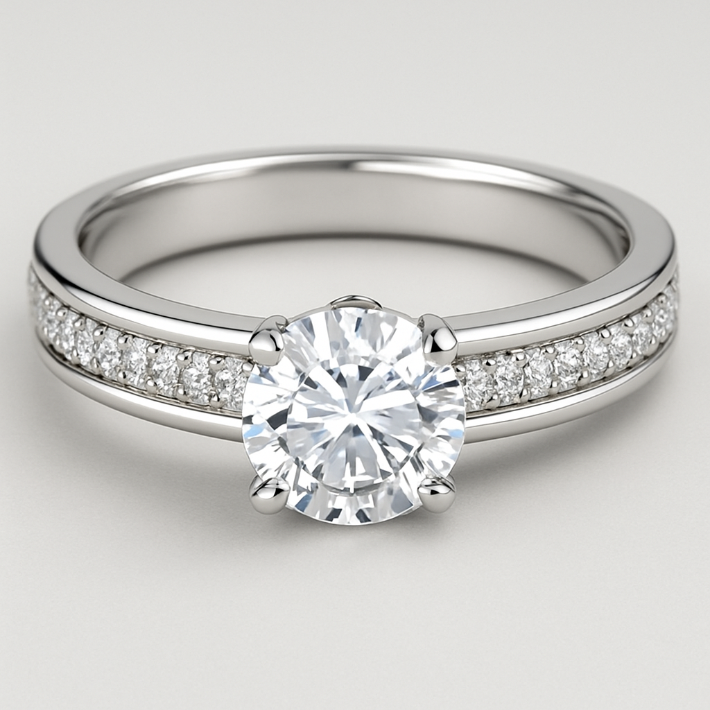 Create an engagement ring with a pave band but add a plain band to both sides