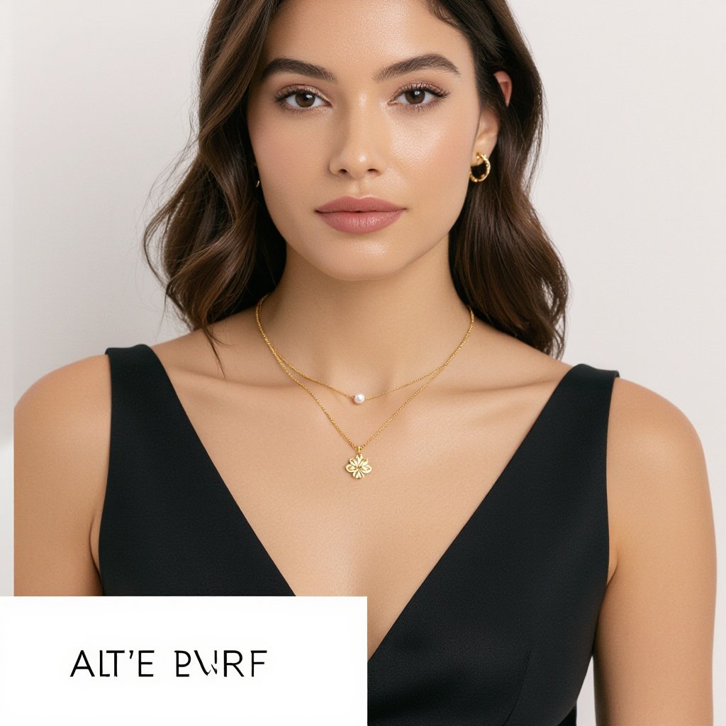 Украшение на шею золотая цепочка с подвеской в виде цветка лотоса с жемчугом по центру