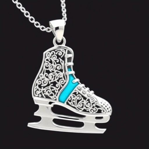 Silver Pendant shape one ice skate with turquoise stripe inside the low thin part blade