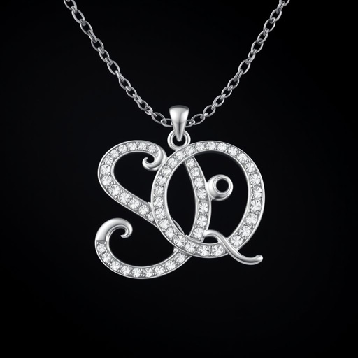 silver necklace with the pendant in letter SQ in a unique way with white  stones. Make it cute