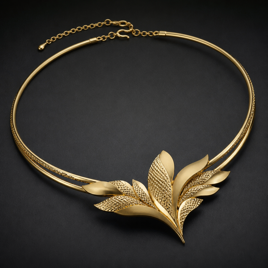 A women's necklace. galoband design 23 gram all hand made work
photorealistic jewelry design, A women's necklace. galoband design 23 gram all hand made work, modern style, just the design no text