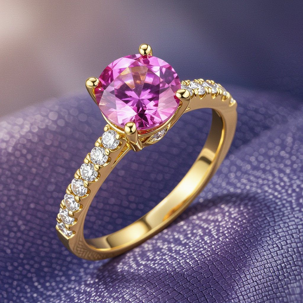 i want a gold ring with pink gemstone 