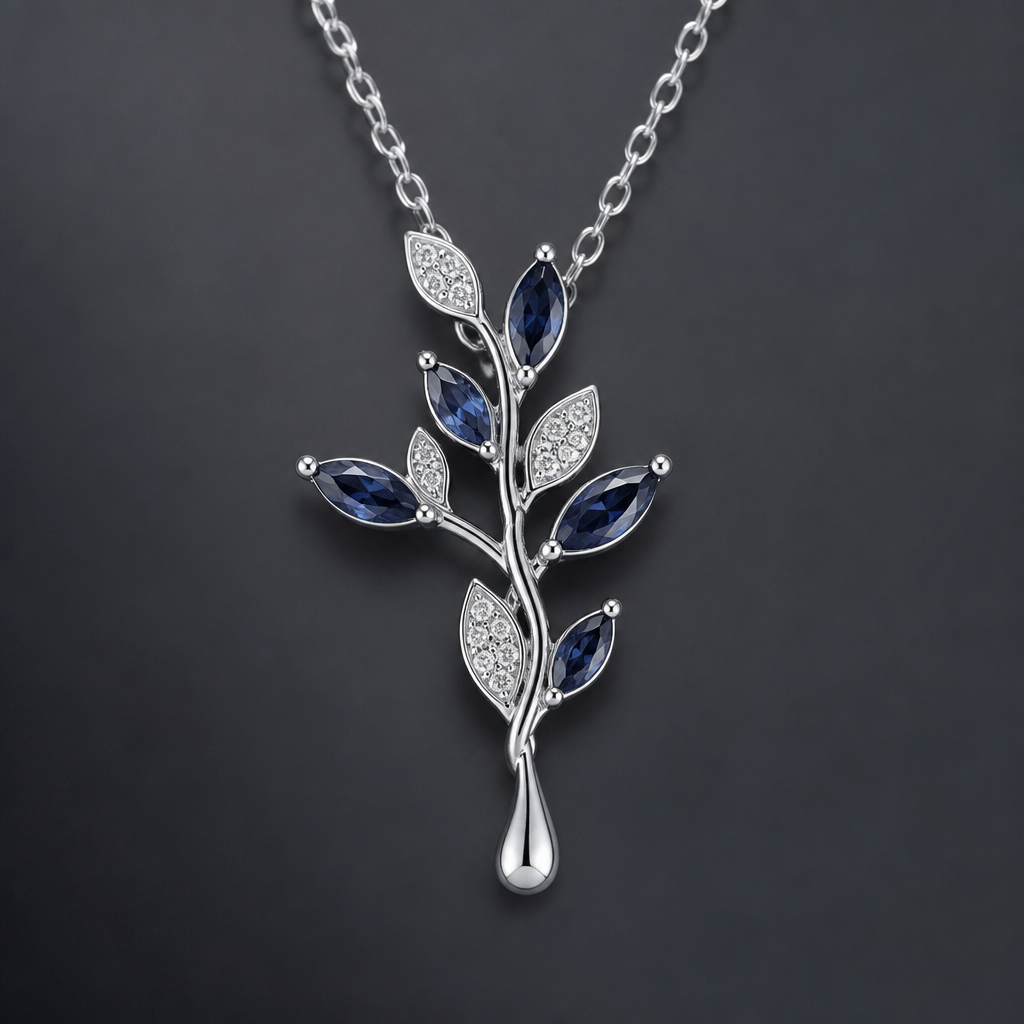 A nature women's pendant made of silver with sapphire stones suitable for formal. a sleek design chain with shiny metal embedded a gemstone
photorealistic jewelry design, A nature women's pendant made of silver with sapphire stones suitable for formal. a sleek design chain with shiny metal embedded a gemstone, nature_inspired style, just the design no text