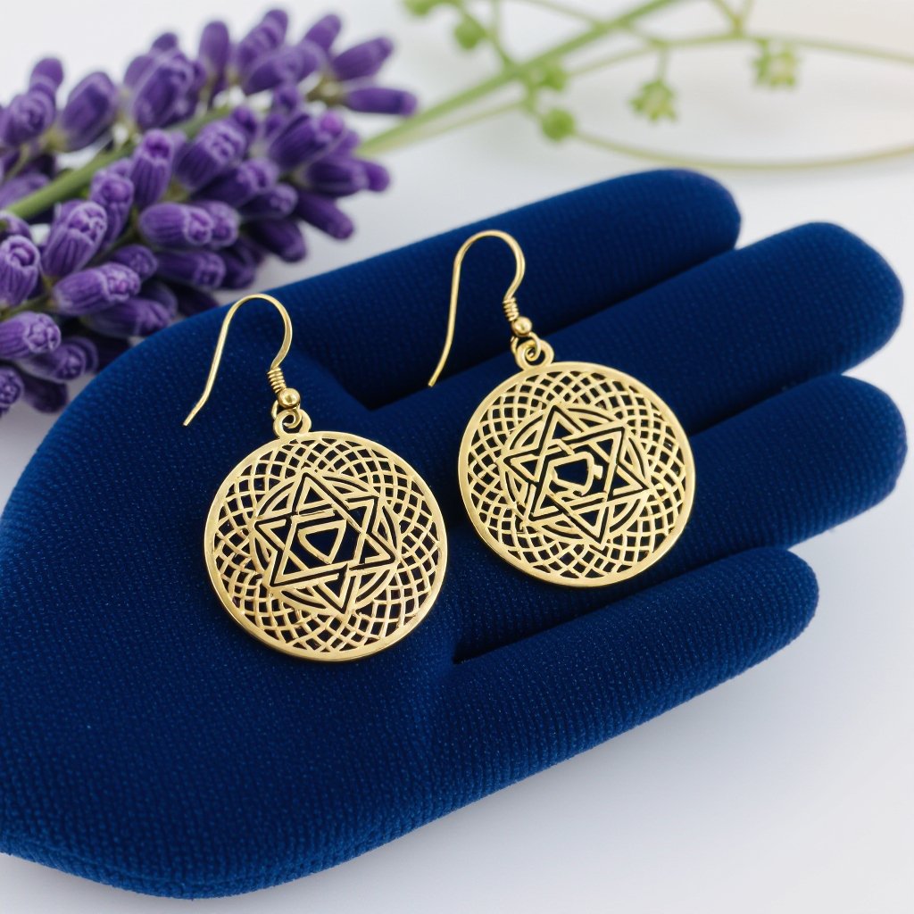  золотые матовые серьги в виде изображения чакры сахасрары