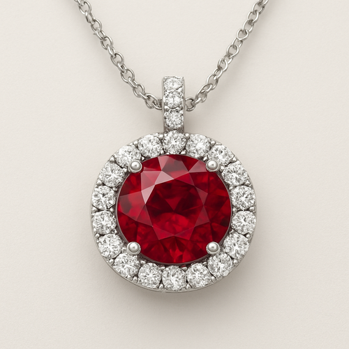 Round Ruby with diamond pendant 
