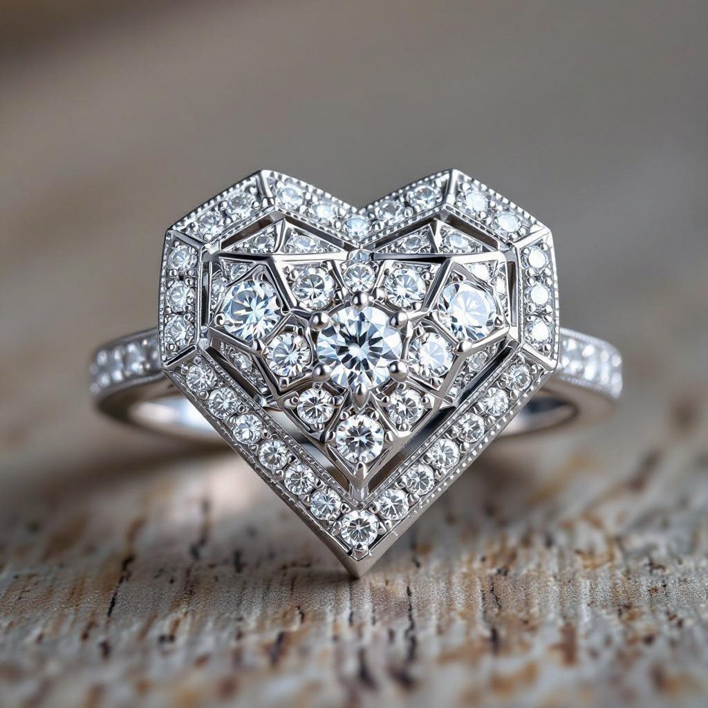 I'm geomatric heart ring of architecture shape and diamonds