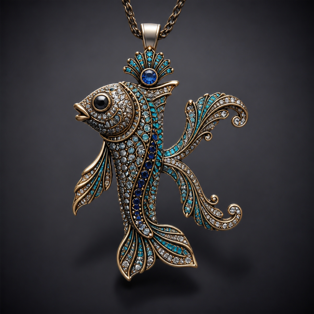A women's ring, highly ornate, intricate and elaborate, richly detailed. Кулон рыбка в виде буквы К
photorealistic jewelry design, A women's ring, highly ornate, intricate and elaborate, richly detailed. Кулон рыбка в виде буквы К, modern style, just the design no text
