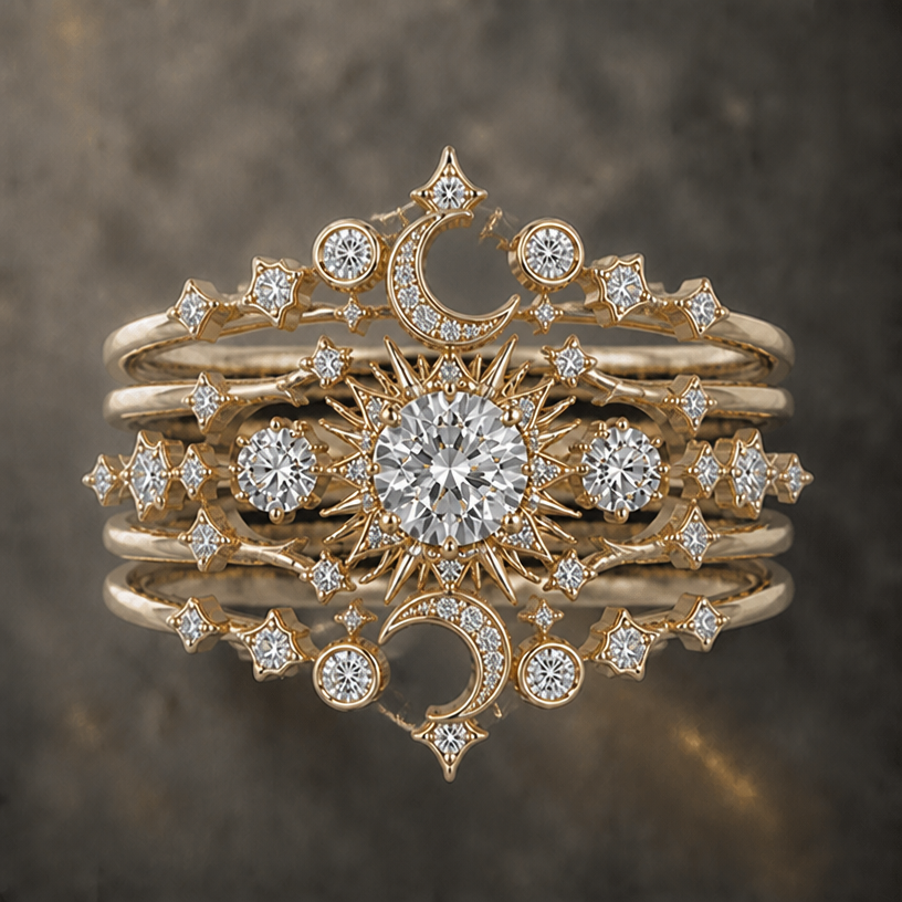 Change crescent, moon placement, vertically, and horizontally
edit the attached jewelry design with these instructions: Change crescent, moon placement, vertically, and horizontally. keep it photorealistic, just the design no text