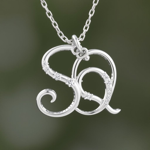 silver necklace with the pendant in letter SQ in a unique way with white  stones. Make it cute