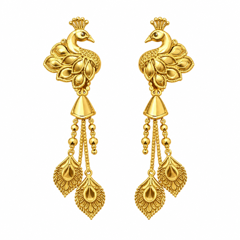 A women's earrings made of gold. gold
using the attached image as a visual reference, create A women's earrings made of gold. gold. photorealistic, just the design no text