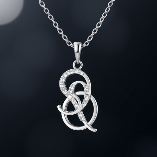 silver necklace with the pendant in conjoined letters SQ with white  stones. Make it cute and simple 