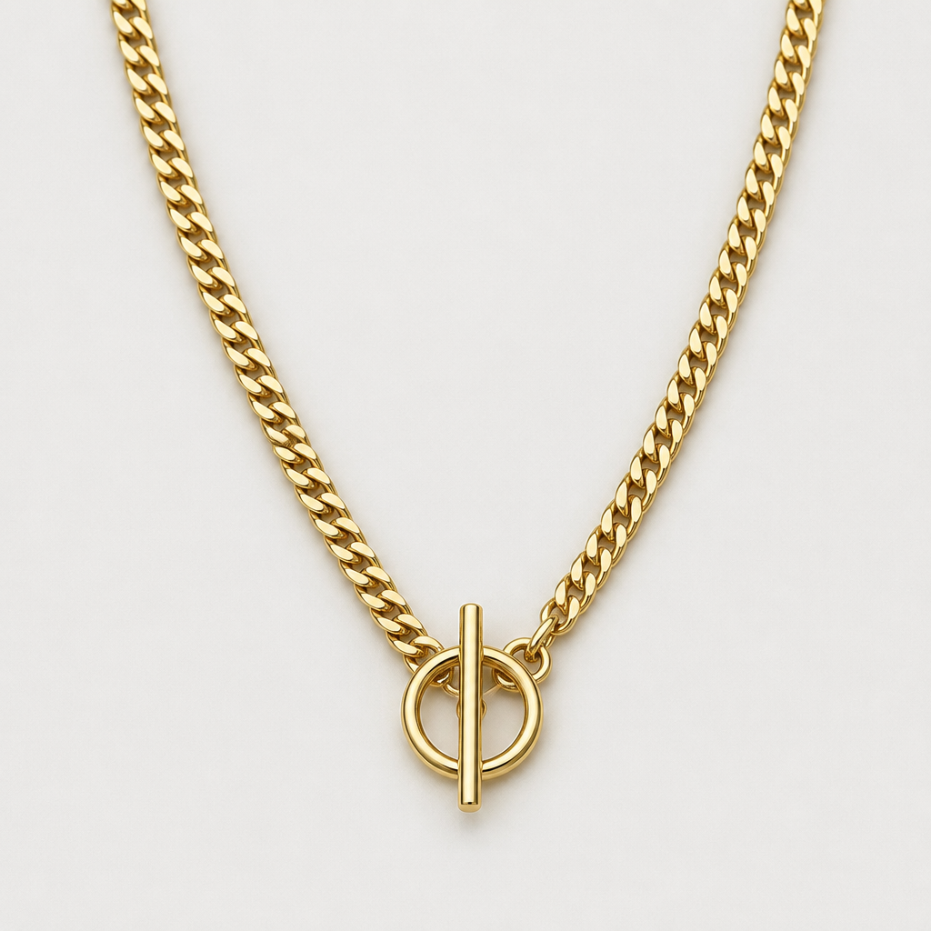 Tbar necklace on a gold Cuban chain
3mm
photorealistic jewelry design, Tbar necklace on a gold Cuban chain
3mm
, just the design no text