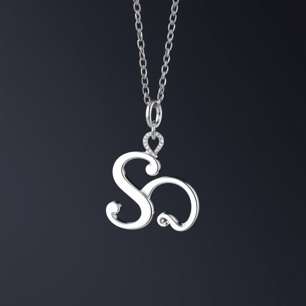 silver necklace with the pendant in conjoined letters SQ with white  stones. Make it cute and simple 