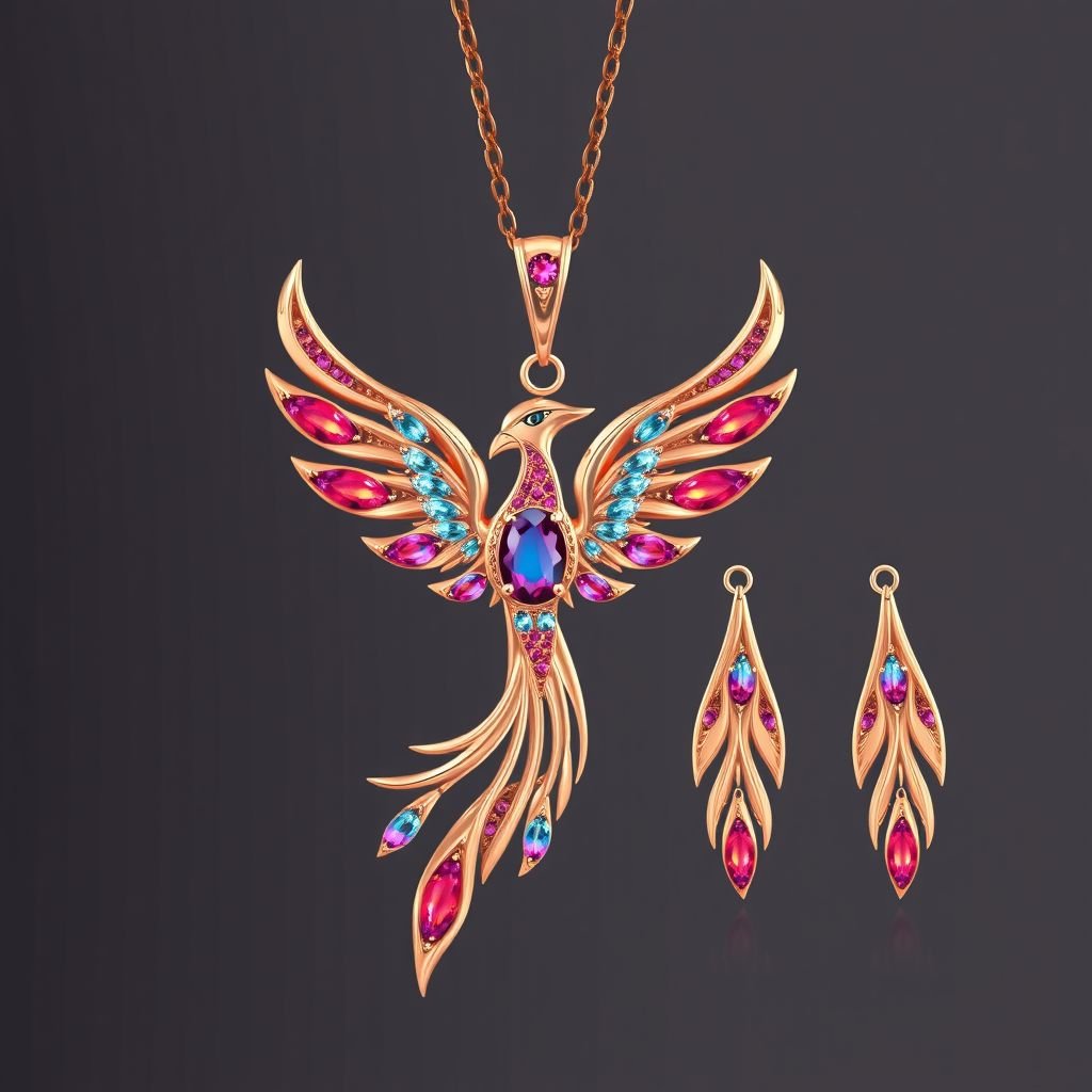 A phoenix pendant with gold chain necklace 