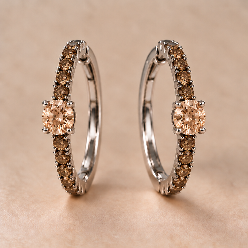 Change the number of brown diamonds to 20 total, 10 per earring
edit the attached jewelry design with these instructions: Change the number of brown diamonds to 20 total, 10 per earring. keep it photorealistic, just the design no text