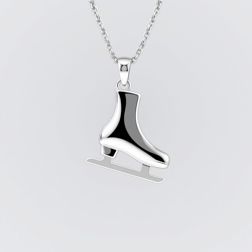 Silver pendant in the shape of figure skating blades . Remove boots and color one blade only of turquoise