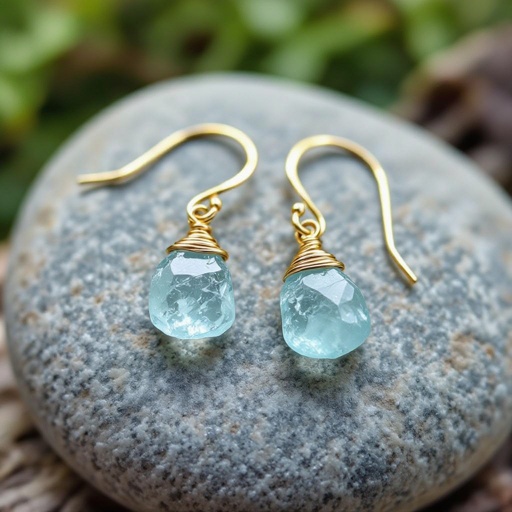 Серьги в виде небольшого кристалла необработанного бледного аквамарина в виде длинного кристалла