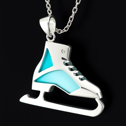 Pendant silver with stylized ice figure skating skates. Remove boots and leave only lowest part of skates. Add turquoise