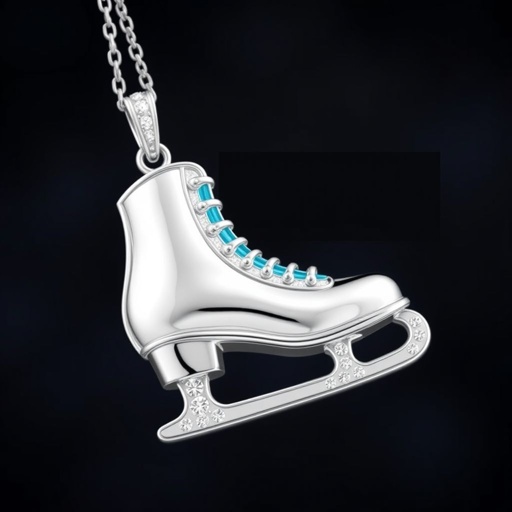 Silver Pendant shape one ice skate with turquoise stripe inside the low thin part blade