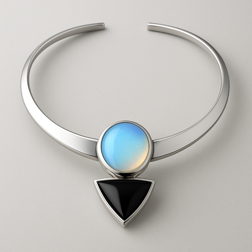 Opalite and onyx white gold collar