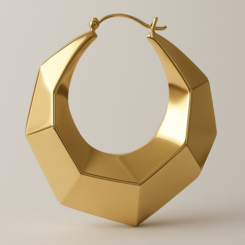 A large hoop earring that is convex and geometric bent