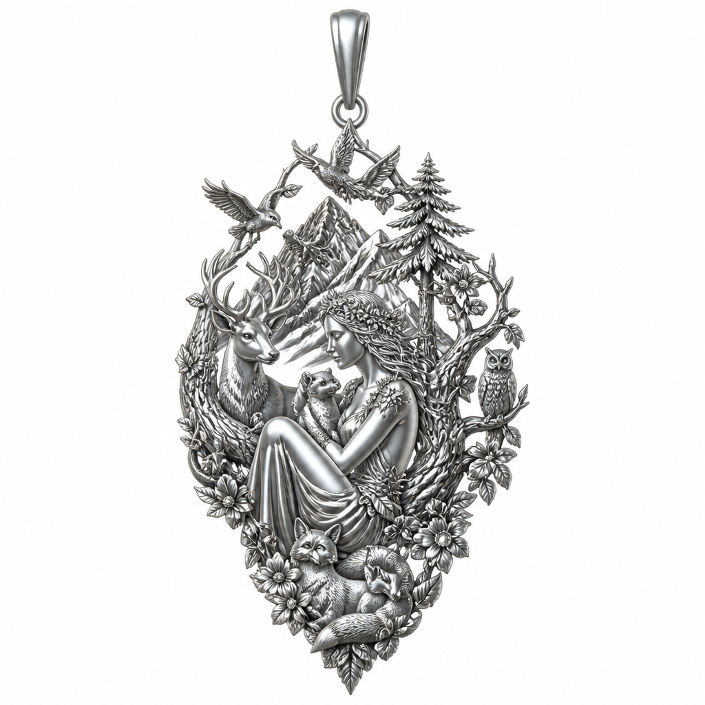 A nature women's pendant made of silver suitable for festival. An extraordinary excellent beautiful and delicate, super modern pendant with all the elements of nature, with all the animals, with all the plants and with all the flowers of the forest of the mountains, without stones, without background only the pendant, all the animals, plants, trees, flowers, women to be like statues.
photorealistic jewelry design, A nature women's pendant made of silver suitable for festival. An extraordinary excellent beautiful and delicate, super modern pendant with all the elements of nature, with all the animals, with all the plants and with all the flowers of the forest of the mountains, without stones, without background only the pendant, all the animals, plants, trees, flowers, women to be like statues., nature_inspired style, just the design no text