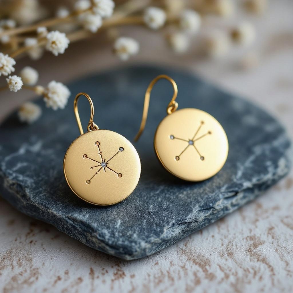 золотые матовые серьги в виде созвездия сириус