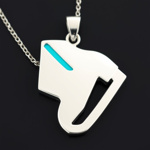 Silver Pendant shape one ice skate with turquoise stripe inside the low thin part blade