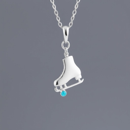 Pendant silver with stylized ice figure skating skates. Remove boots and leave only lowest part of skates. Add turquoise
