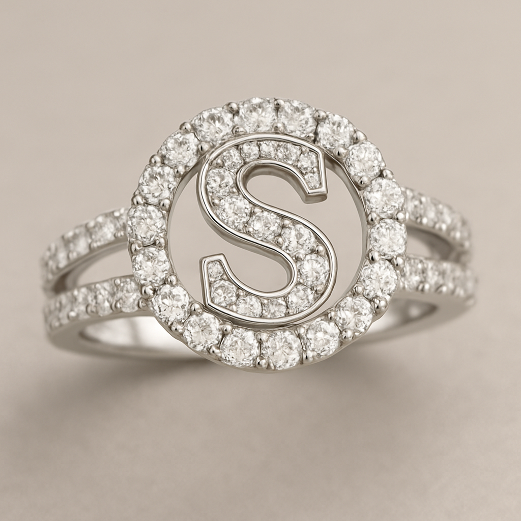 טבעת משובצת יהלומים עם אות