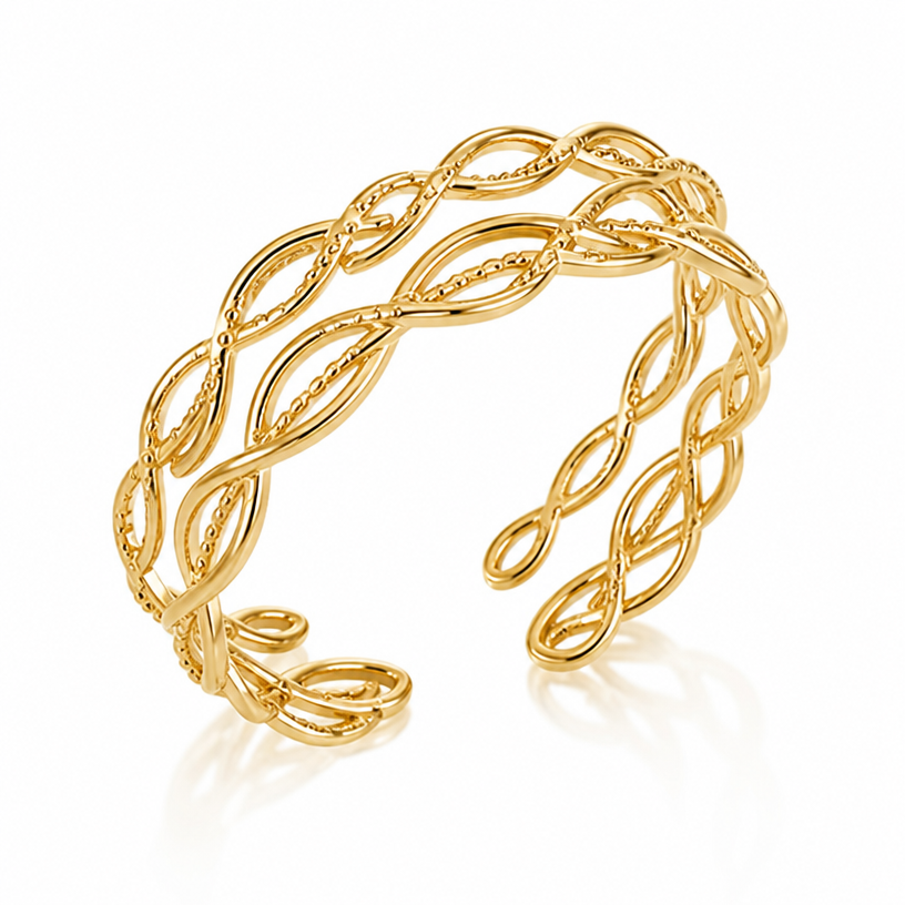 make it three layers and intertwined them
edit the attached jewelry design with these instructions: make it three layers and intertwined them. keep it photorealistic, just the design no text