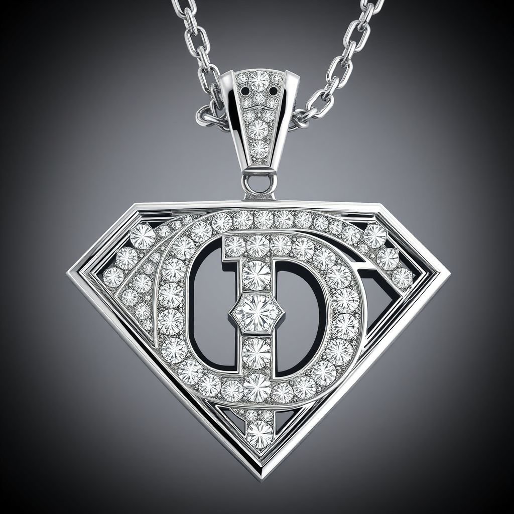 d superman diamond  pendant letter d