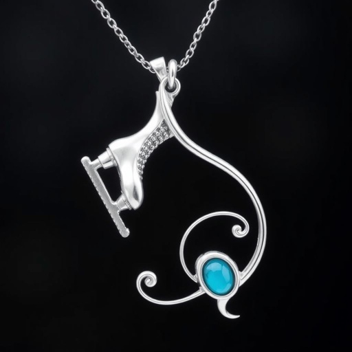 Pendant silver with stylized ice figure skating skates. Remove boots and leave only lowest part of skates. Add turquoise