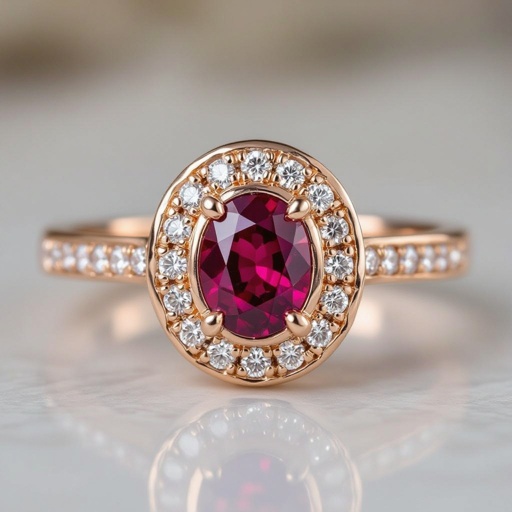 Diamond rose ring with red design 