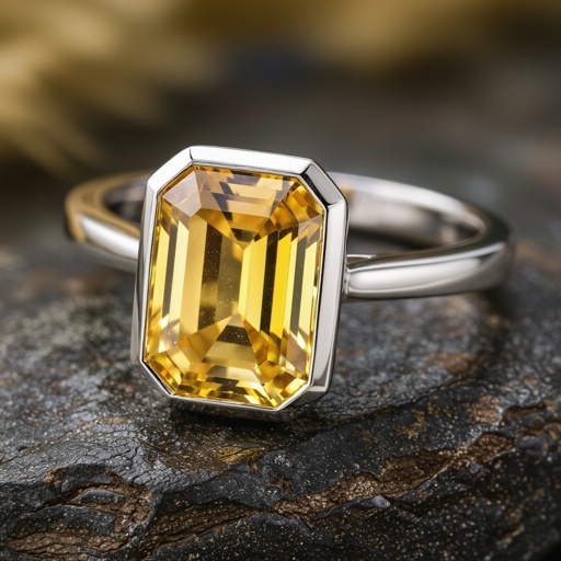 Make white gold ring with long Emerald Shape Yellow sapphire