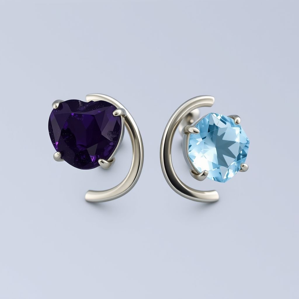 Earring, Silver minimal, raw gemstone, elegant