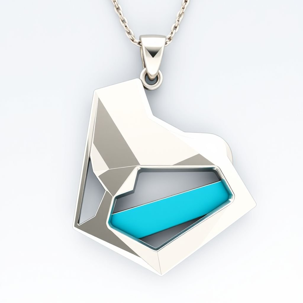 Silver Pendant shape one ice skate with turquoise stripe inside the low thin part blade 