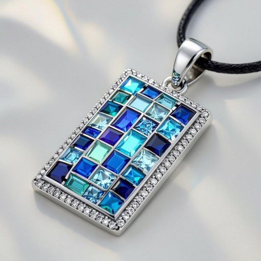 A:MT big pendant with mosaic stones rectangle shape background 