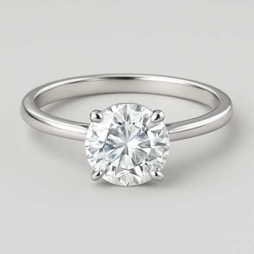 Solitaire round cut 3ct white gold with a low setting and thin band 