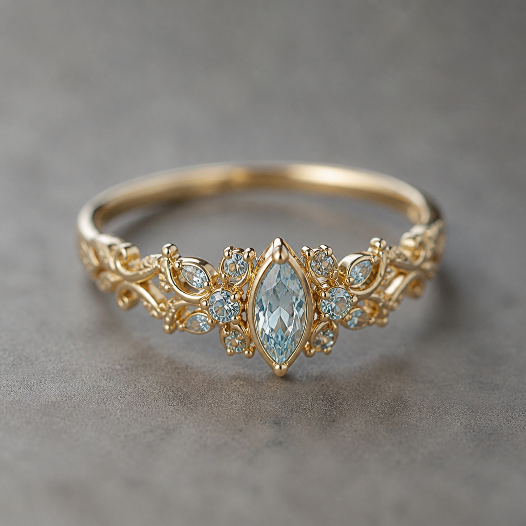 A minimalist women's ring made of gold with aquamarine stones suitable for daily wear, highly ornate, intricate and elaborate, richly detailed
photorealistic jewelry design, A minimalist women's ring made of gold with aquamarine stones suitable for daily wear, highly ornate, intricate and elaborate, richly detailed, minimalist style, just the design no text