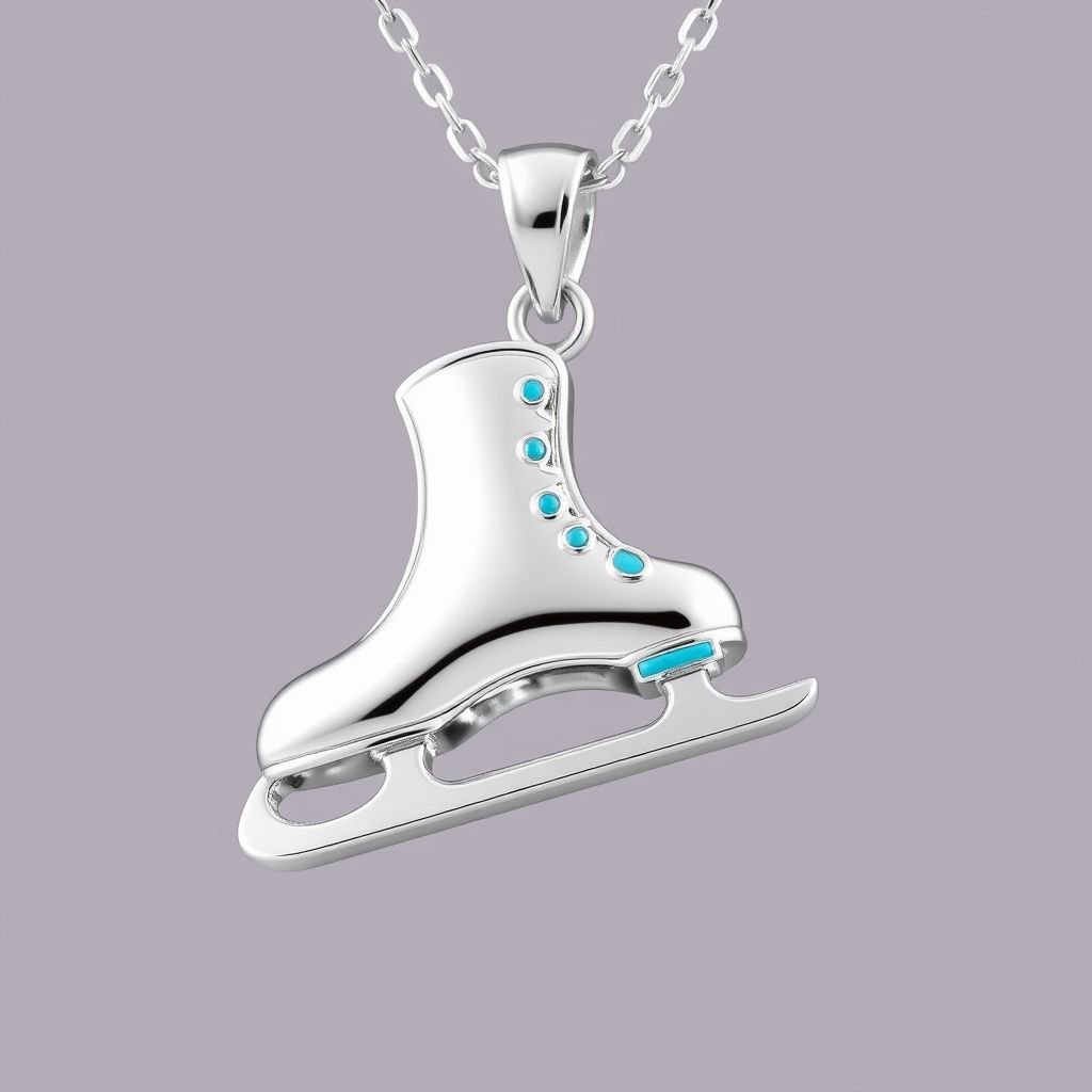 Pendant silver with stylized ice figure skating single skate . Remove boots and leave only lowest part of skates. Add turquoise
