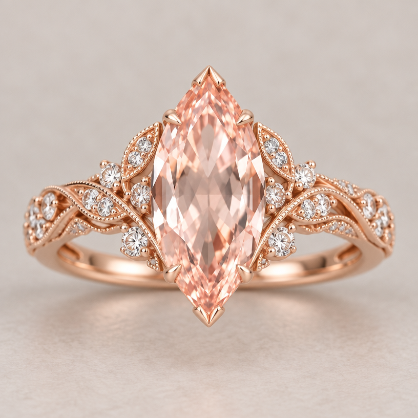A women's ring made of gold, detailed and decorative, moderately ornate. use this marquise stone
using the attached image as a visual reference, create A women's ring made of gold, detailed and decorative, moderately ornate. use this marquise stone. photorealistic, just the design no text