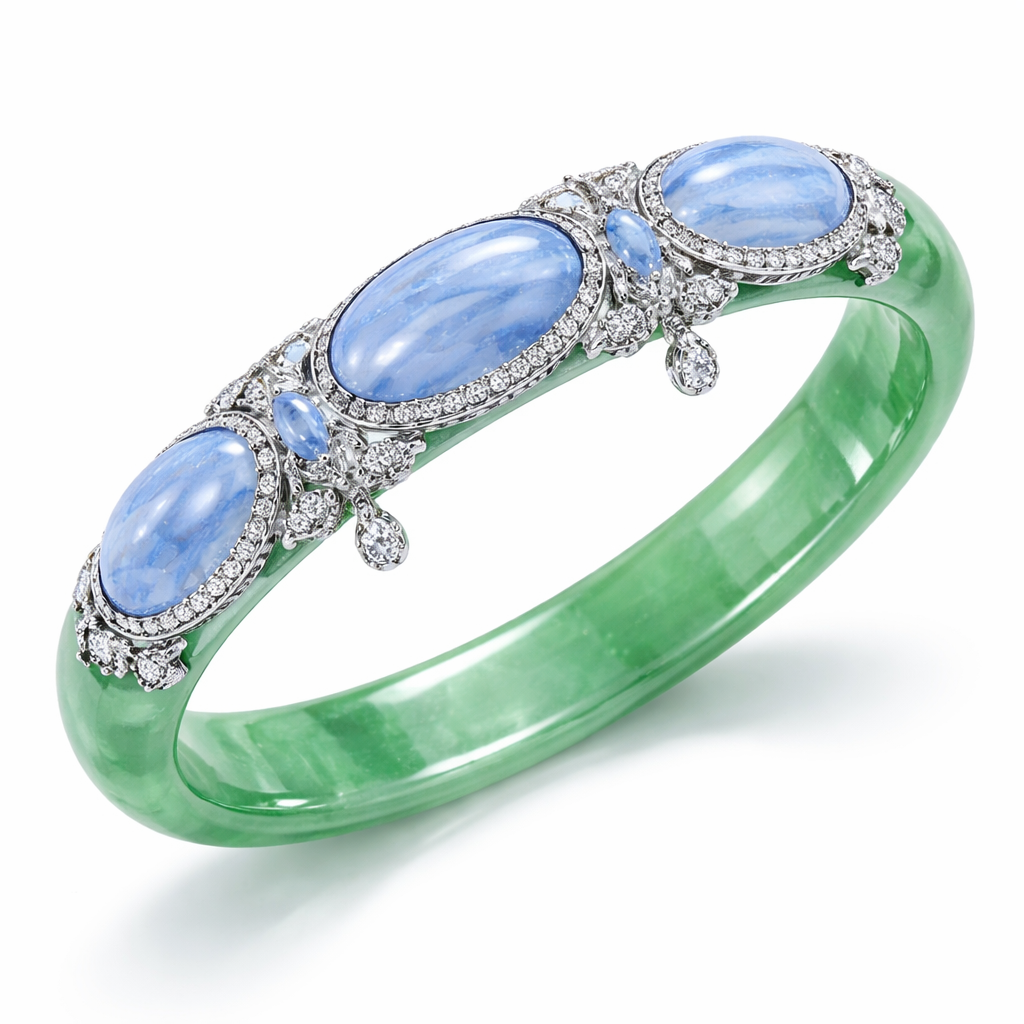 Make a jade bangle with blue lace agate.