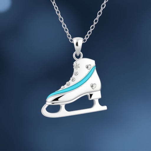 Silver Pendant shape one ice skate with turquoise stripe inside the low thin part blade