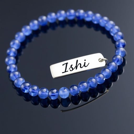 Tanzanitebeaded bracelet 3mm circle with silver circle tag written ishi going around