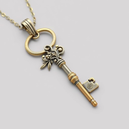 Old skeleton key shape gold and silver tones with olive branch turning on leg and keffieh print on the tip
